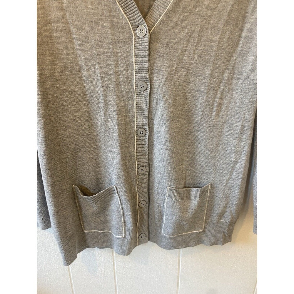Merino Wool Blend Banana Republic 2 Pocket Grey Cardigan Size M - Picture 2 of 6